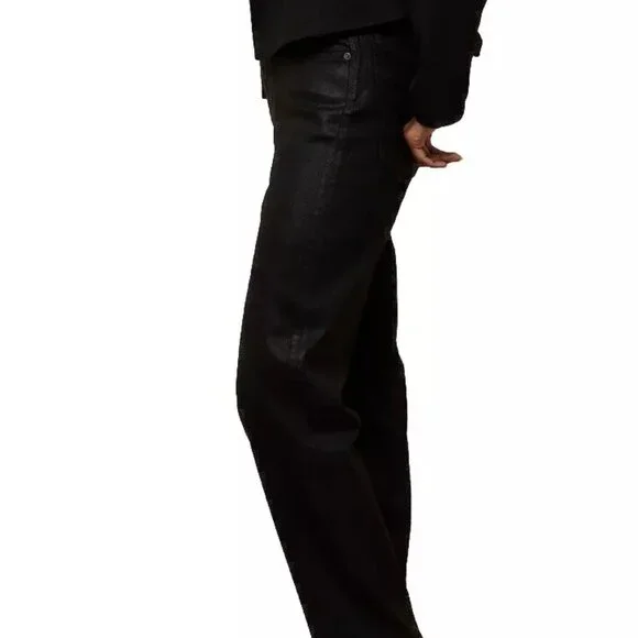 American Eagle Coated Jeans Pants Women's 4 High Rise Straight Black - Picture 6 of 9